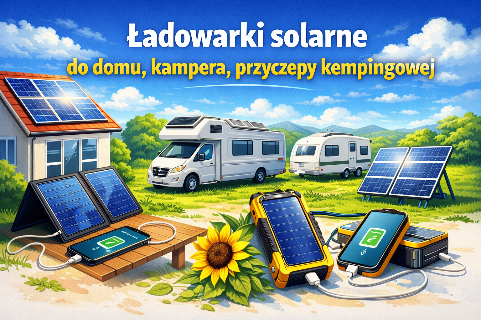 Ładowarki solarne do domu, kampera, przyczepy kempingowej